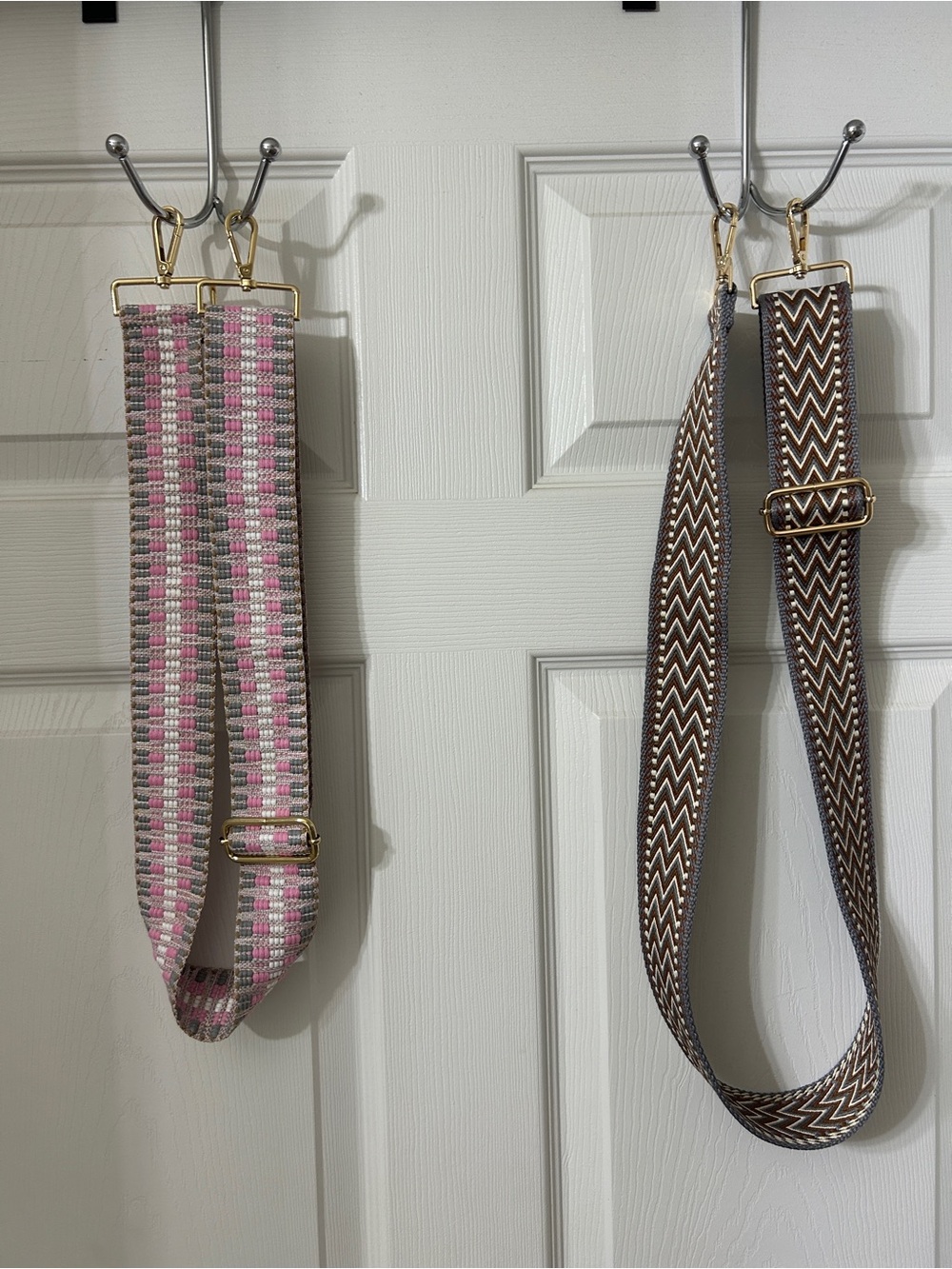 Detachable Woven Bag Straps - Pink/Grey Stripe & Brown Chevron